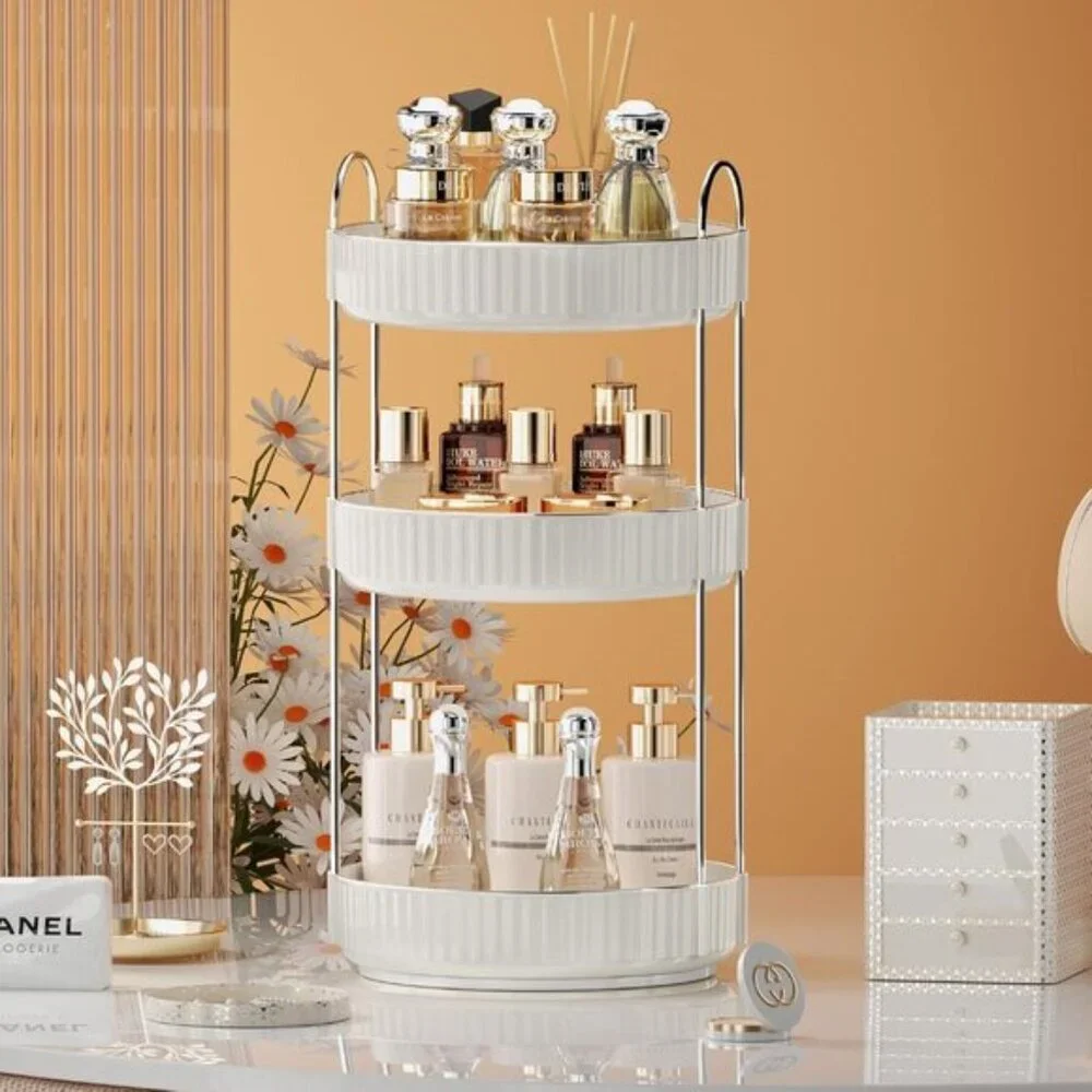 New 3-Tier 360° Rotating Makeup Organizer, Clear Vanity Storage for Skincare